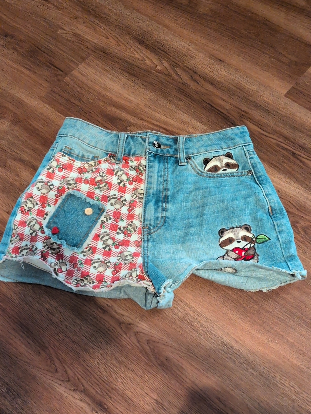 Hot Topic Raccoon Embroidered Denim Shorts - 1
